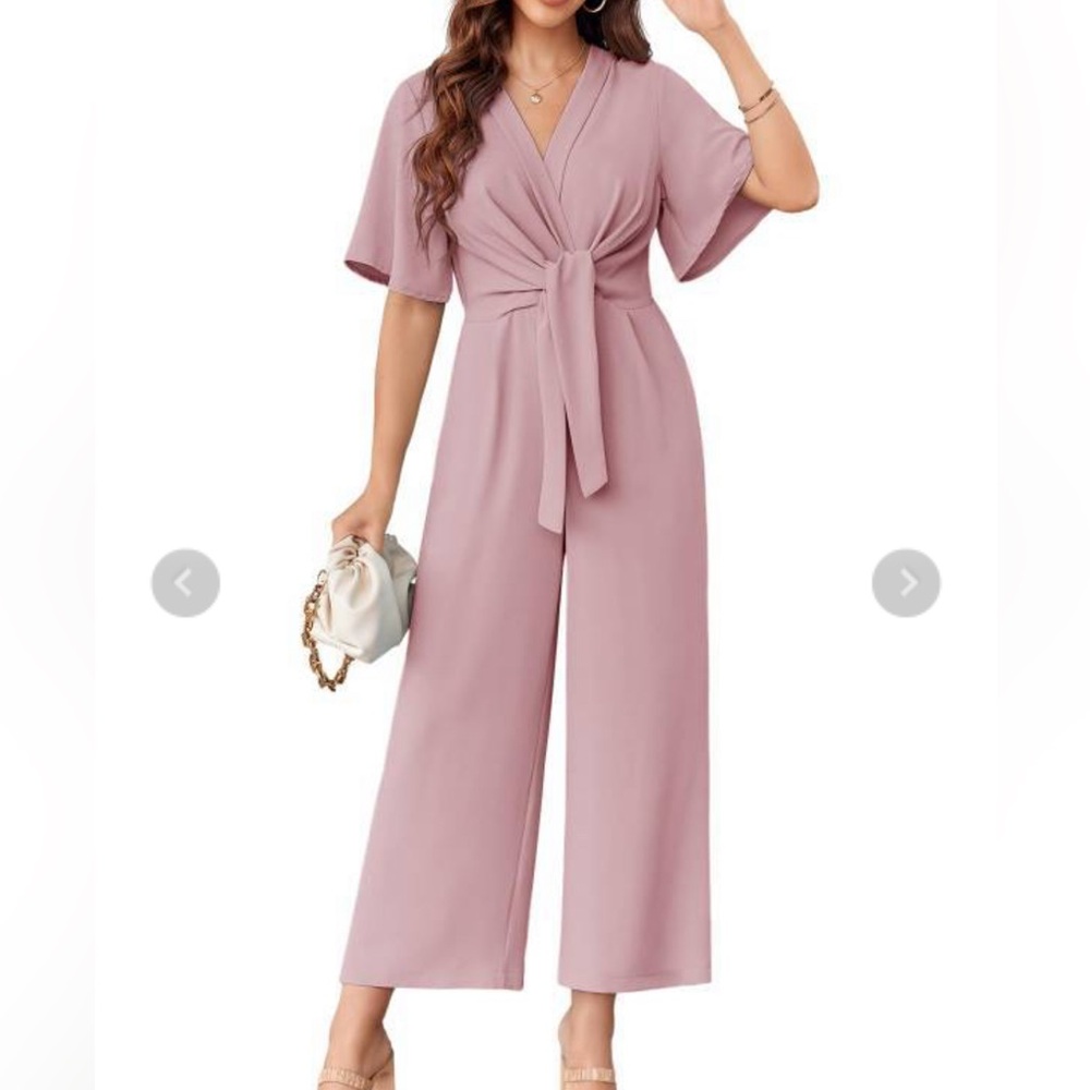 Cicy Bell V Neck Jumpsuits Dressy Short Sleeve Wide Leg Pants Rompers XXL -